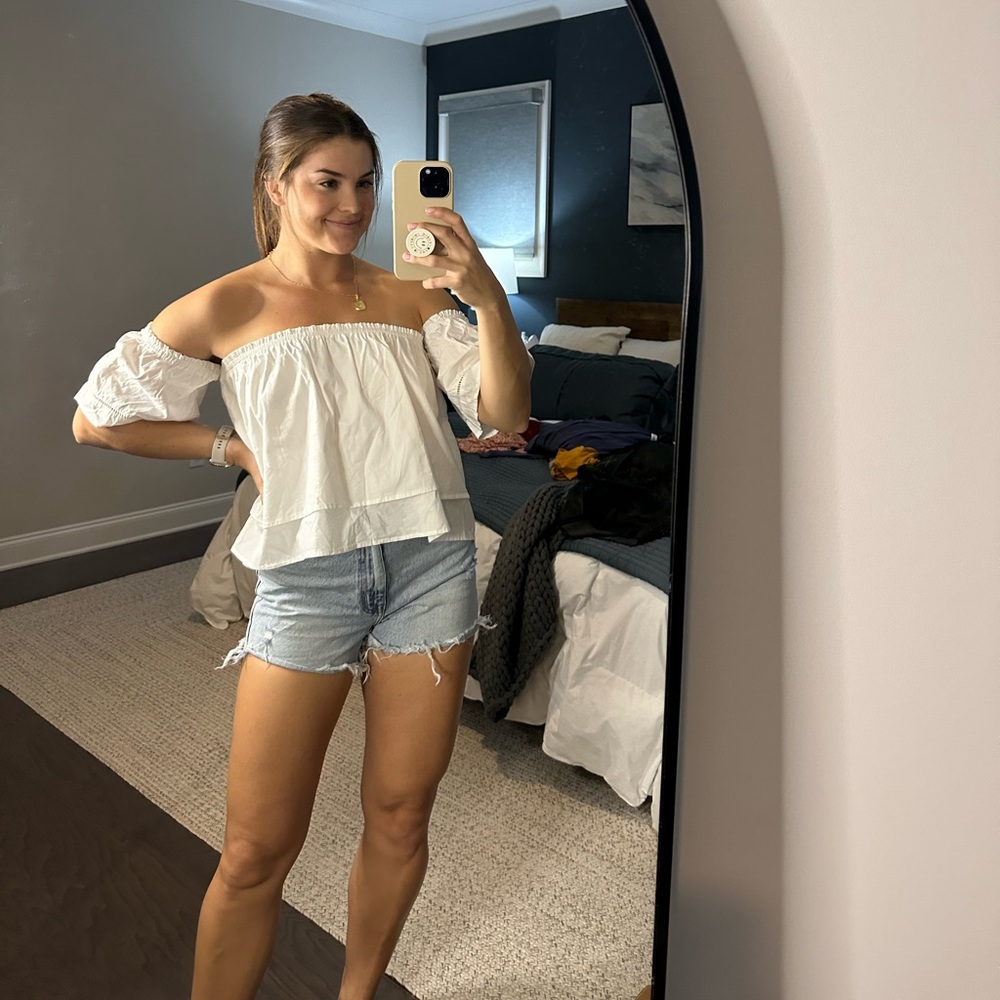 White linen strapless blouse